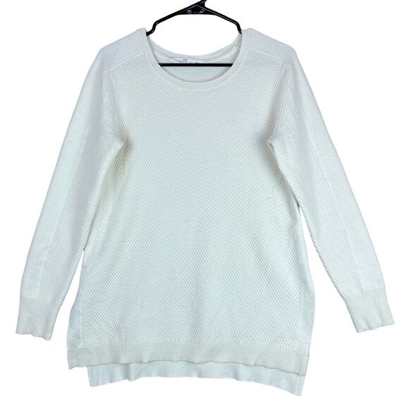 Athleta Womens Sweater Beige Wool Blend Honeycomb Waffle Knit Hi Lo Tunic S - Picture 1 of 16